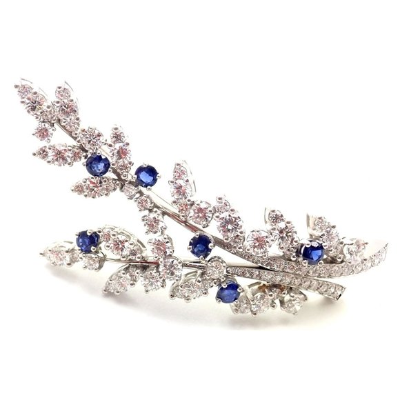Authentic! Vintage Tiffany & Co. Platinum Diamond Sapphire Flower Pin Brooch - Picture 1 of 8